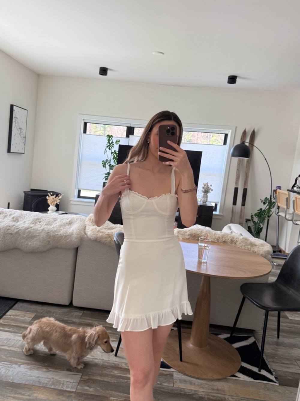 Reformation White Ruffle-Hem Mini Dress